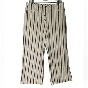Ann Taylor Cream Striped Button Front Cropped Pants Size 10